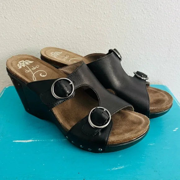 Dansko Fern Wedge Double Strap Sandals Black 42 - Picture 2 of 9